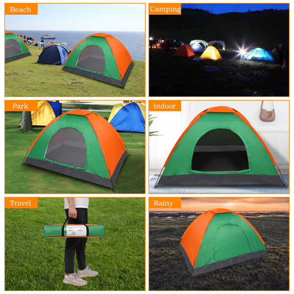2-Person Waterproof Camping Dome Tent for Outdoor Hiking Survival Orange & Green Doba